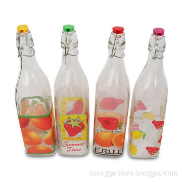 Square Glass Bottle with Decal, Rubber Pad and Plastic Lid, Comes in Egg-crate Packing
